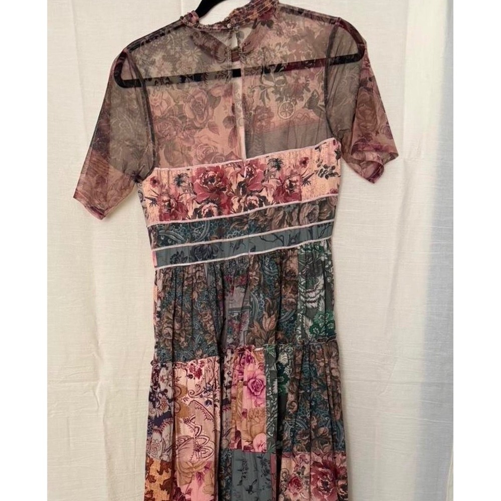 Geisha Designs Anthropologie Patchwork Floral Maxi Dress Pink Multi Mesh Size 4 - Picture 9 of 11